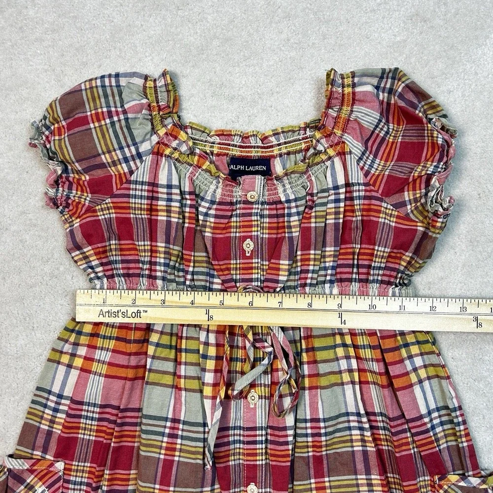 Ralph Lauren Dress Girls 6 Plaid Peasant Sun Summer Ruffles Sleeveless